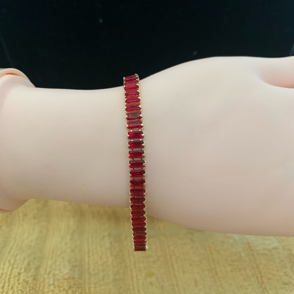 Red Gemstone Tennis Bracelet with Elegant Design - Picture 1 of 3